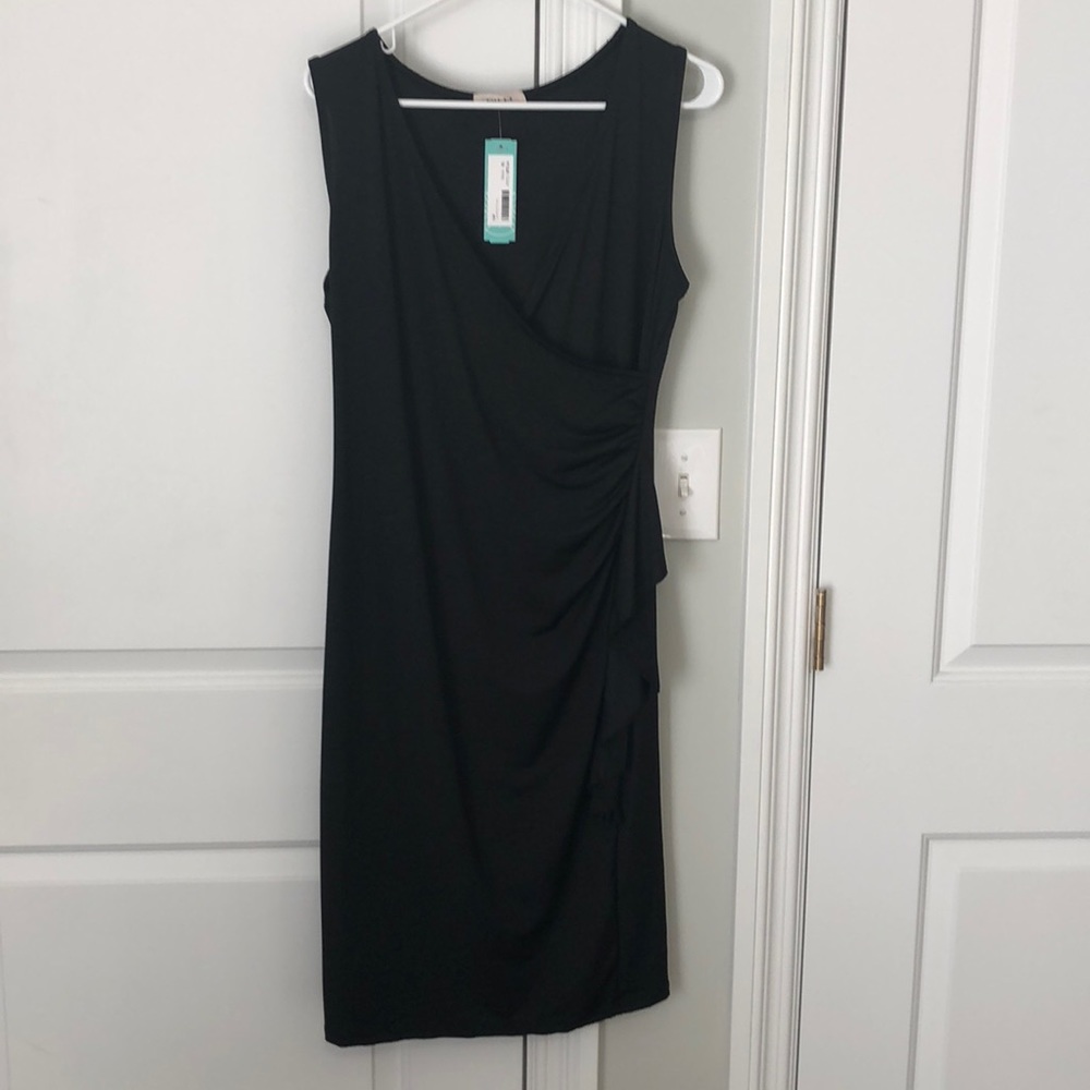 Black Midi with Side Ruffle